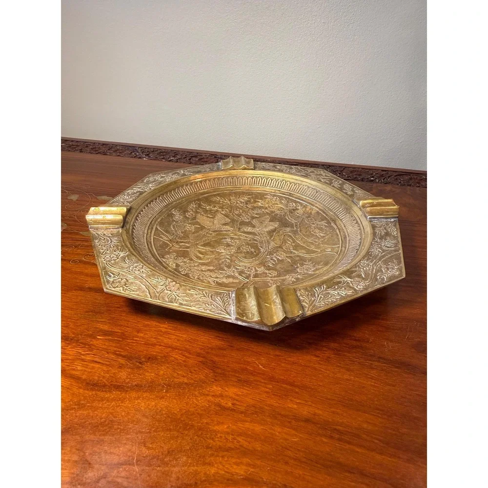 Vintage Brass Vanity‎ Tray • Bird Motif • Chinoiserie Decor